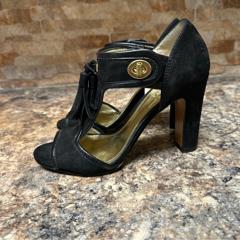 Coach kiss lock Peep Toe Elegant Black Tassel Heels - Picture 5 of 7